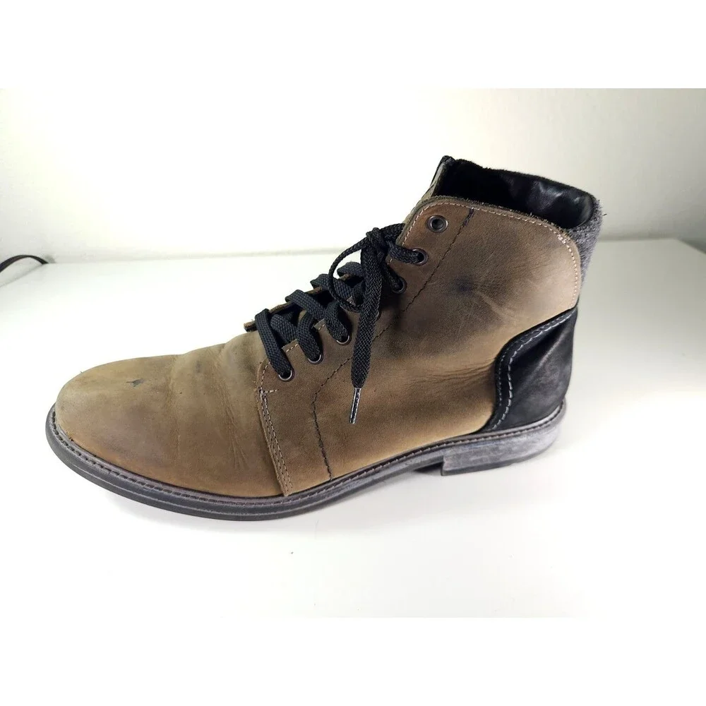 Overland Clement Men’s 11 Leather Boots Wool Lined Waterproof Brown Side Zip